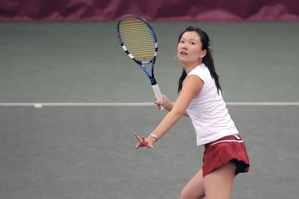 Juniors Hideko Tachibana, shown above in earlier action, and Kristin Norton were the top-seeded doubles pair entering the ITA Northeast Regional Tournament, but were defeated by Ivy rival Yale in the fourth round, extinguishing hopes of a first-place finish to close the fall season.