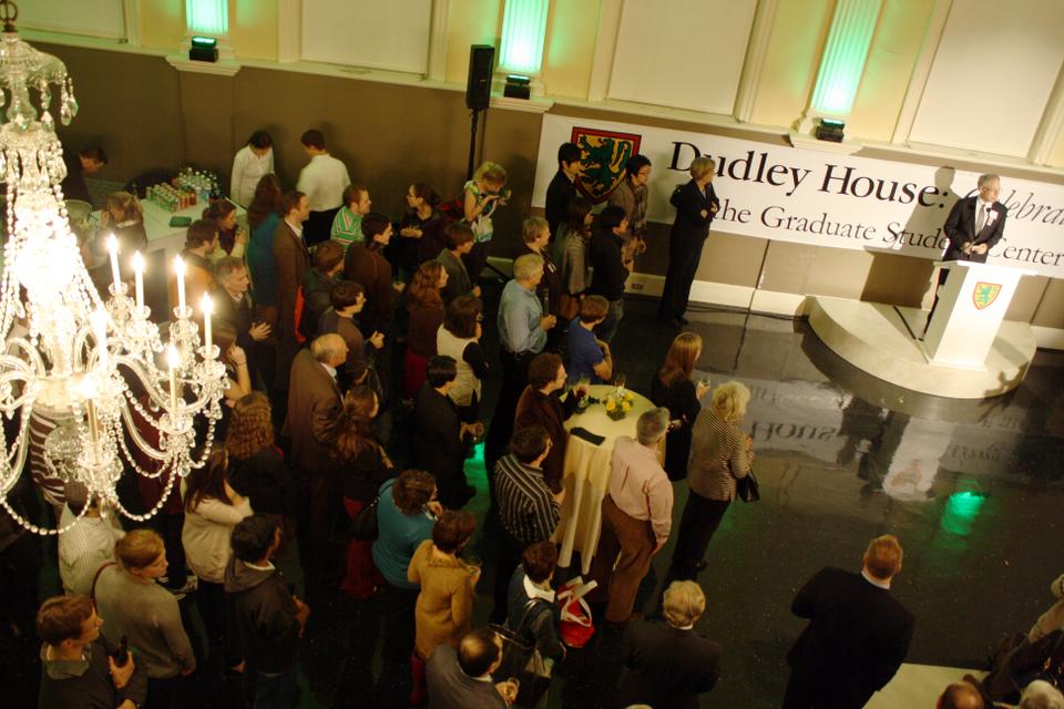 Attendees gather as Allan M. Brandt, Dean of the Graduate School of Arts and Sciences and Amalie Moses Kass Professor of the History of Medicine, welcomes them to the Dudley House 20th Anniversary Gala on Thursday night.