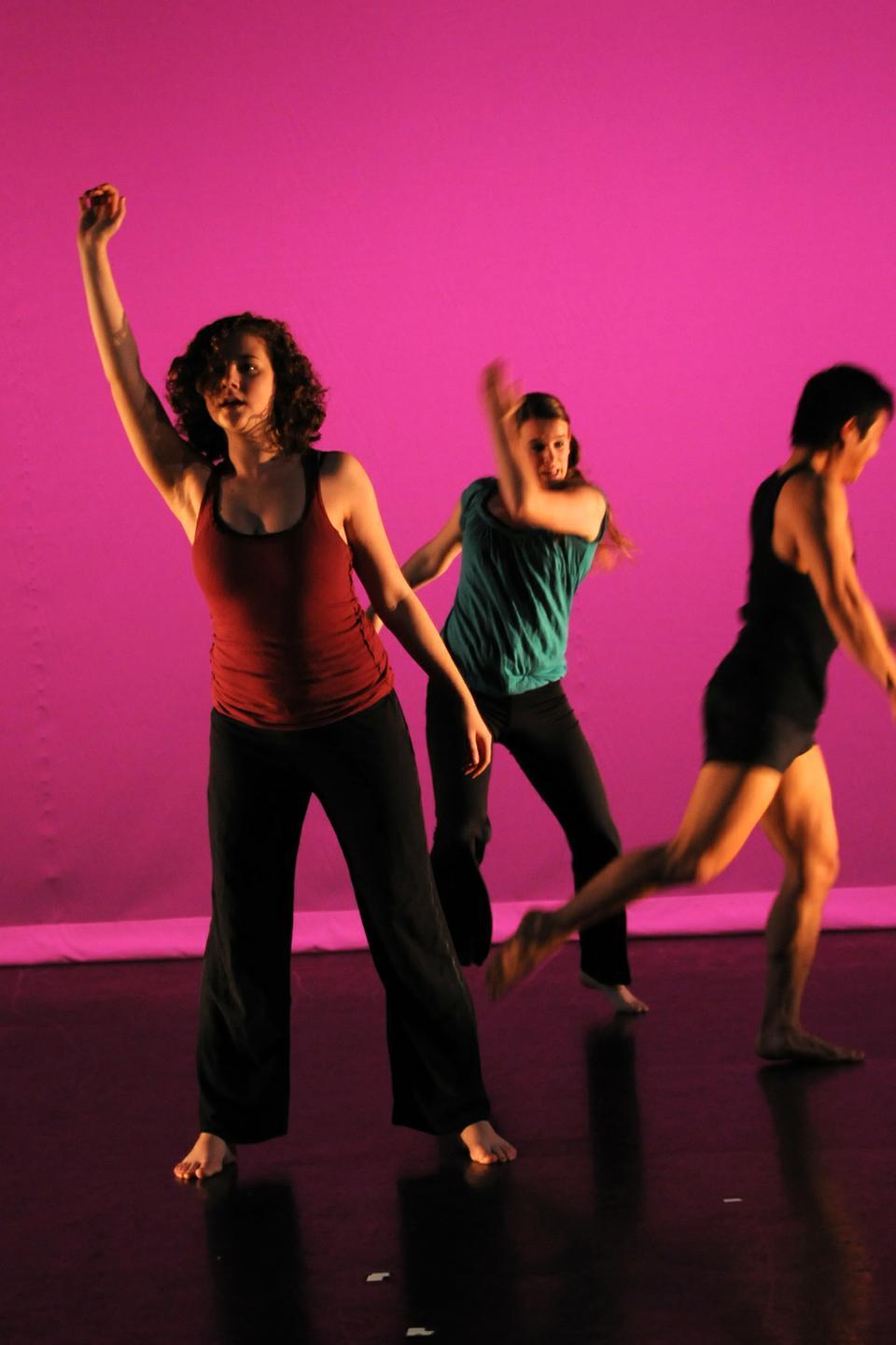 Lina Lavitsky '13, Mackenzie Dolginow '13, and Tai Boon Ding '15 partake in the "Company Improvisation," which kicked off the Harvard-Radcliffe Modern Dance Company's (HRMDC) show "35," celebrating the dance company's 35th anniversary.