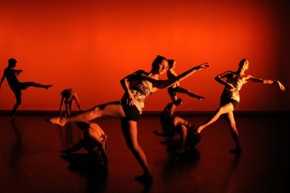 Lina Lavitsky ‘13 (center) and members of HRMDC perform the closing act titled “communion,” choreographed by Salena M. Sullivan ‘12. Set to Mumford & Son's "Timshel," the piece featured the majority of the dance company members on one stage in a piece emphasizing community. 