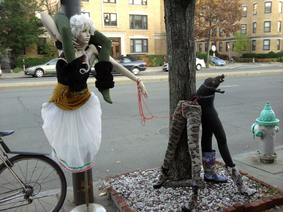 Mannequins outside Cambridge Clogs.