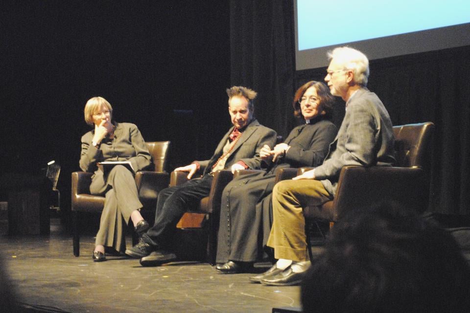 President Drew Gilpin Faust moderates a conversation about the creation of Nixon in China, an opera created by three Harvard alumni, John Adams '69, AM'72, Alice Goodman '80, and Peter Sellars '80. 