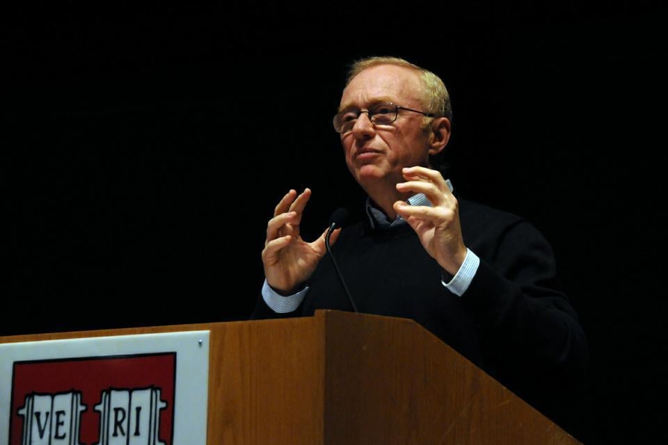 Award-winning Israeli author, David Grossman, enthusiastically discusses his newest novel, To the End of the Land, with the audience Tuesday night.