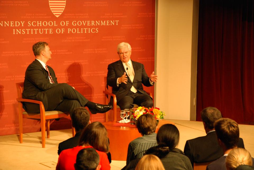 Former Speaker of the House and presidential candidate Newt Gingrich spoke of American exceptionalism and his views on the country's political and economic issues.  