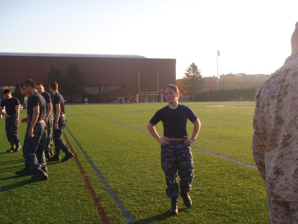 Midshipman Catherine Brown ‘14 catches her breath after completing part one of the Combat Fitness Test.