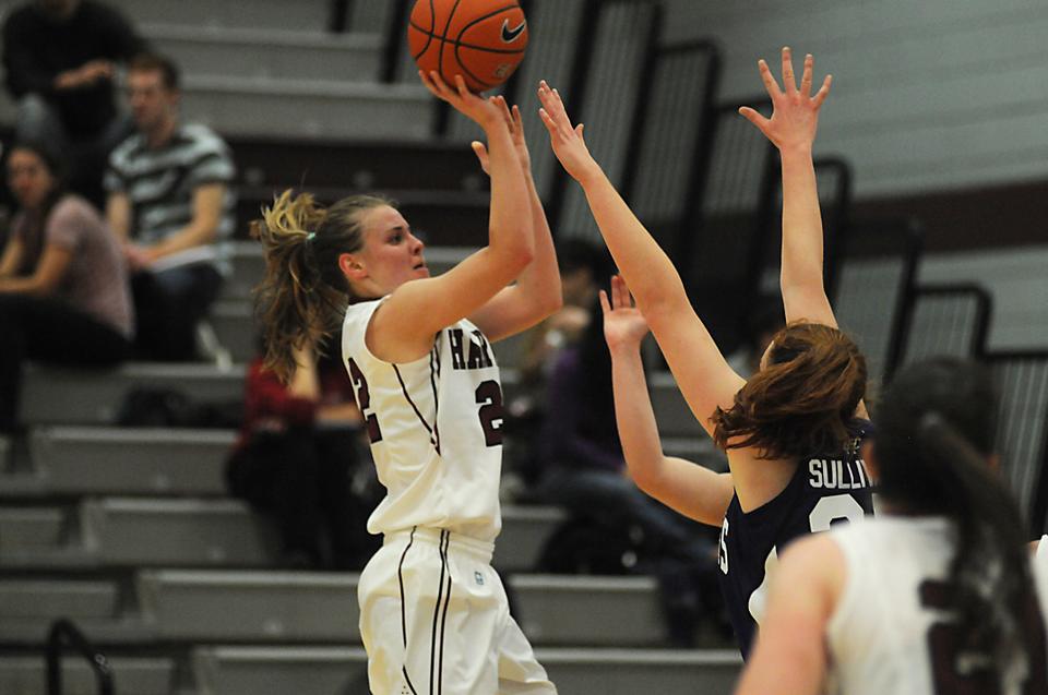 Even though Christine Clark, number 22, was the leading scorer with 17 points, it was not enough to overcome Holy Cross, who won 73-68 at Lavietes this weekend. 