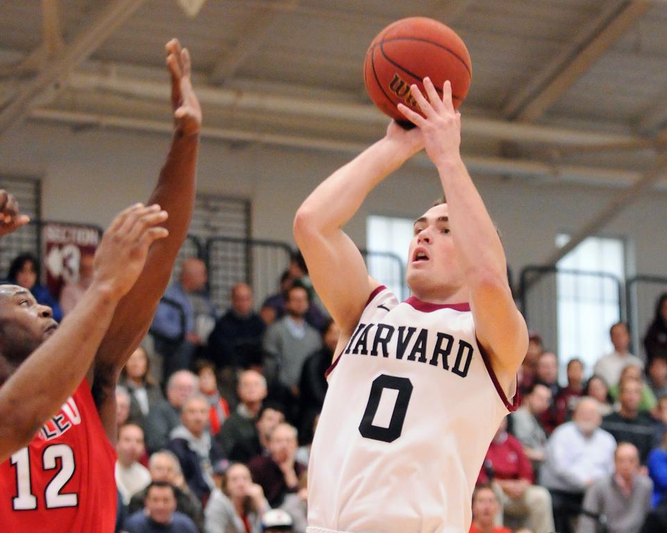 Harvard sophomore Laurent Rivard, shown in previous action, scored a game high 18 points in the Crimson's 67-46 victory over Boston College Thursday night at Conte Forum.