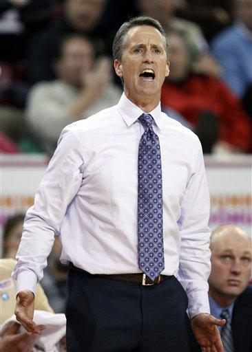 Former Cornell and current Boston College men's basketball coach Steve Donahue, shown above during Thursday night's matchup between Harvard and BC, shared his thoughts on the Crimson and its place in Ivy League history.
