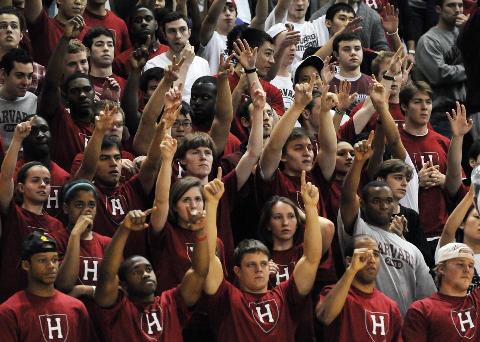 The student section watches Harvard at last year's Ivy League playoff game against Princeton in New Haven.