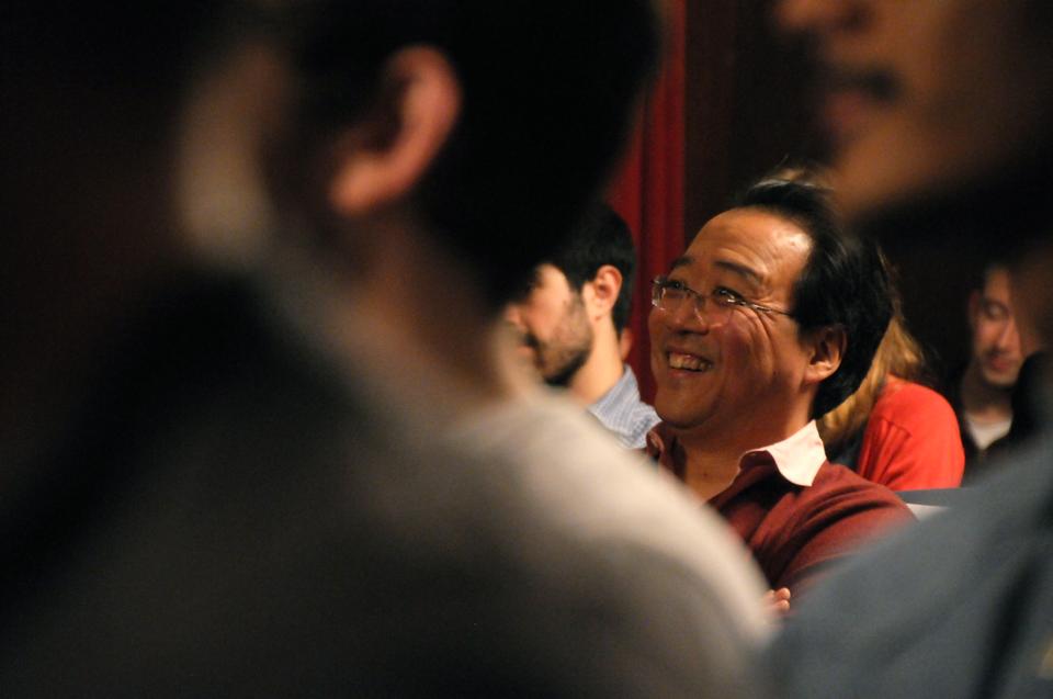 Yo-Yo Ma serves as the Artistic Director for the Silk Road Ensemble and is spotted enjoying their performance at Harvard to kick off the Spring '12 semester.