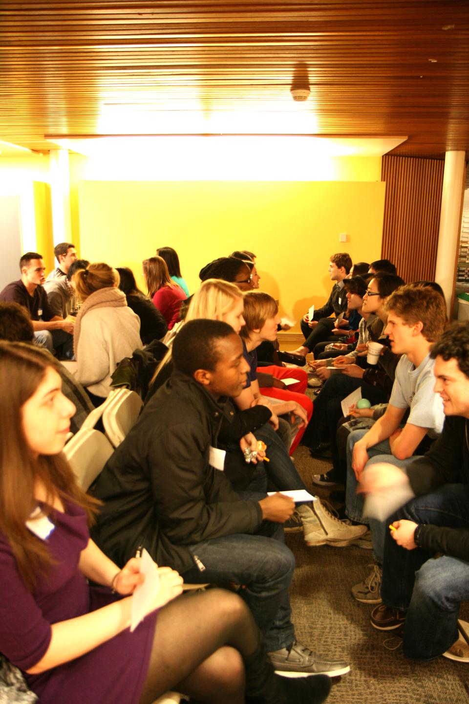 Just in time for Valentine's Day, freshmen students gather in Ticknor Lounge for "Sex, Love, & Harvard," a speed-dating event that promotes healthy relationships and helps students meet new people.