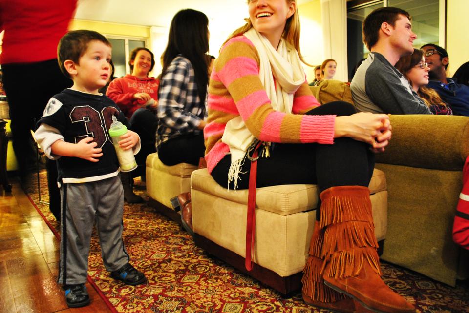 The Master's Quarters of Quincy were filled with residents, both college-age and not quite yet, all of whom enjoyed the Game with house masters Lee and Deborah Gehrke on Sunday night.