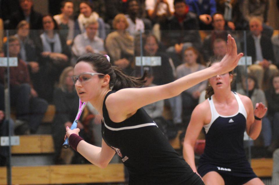 Battling back pain, junior Laura Gemmell, shown here in previous action, still managed to win both of her weekend contests playing at the No. 2 spot. The former national champion remains perfect on the year.