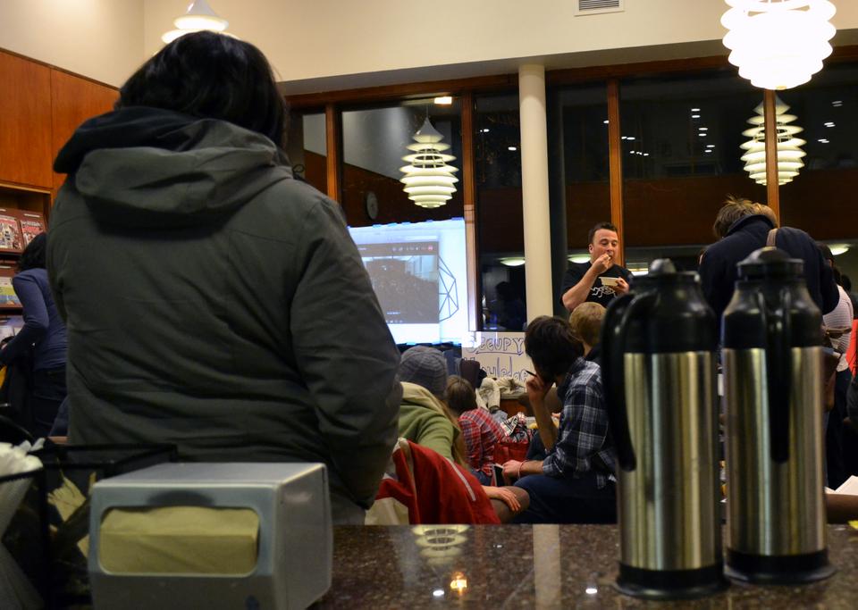 The New Harvard Library Working Group of Occupy Harvard sets up camp in Lamont Café Sunday night. The group plans to stay until Friday at 10pm. They invite everyone to join and engage in discussion.