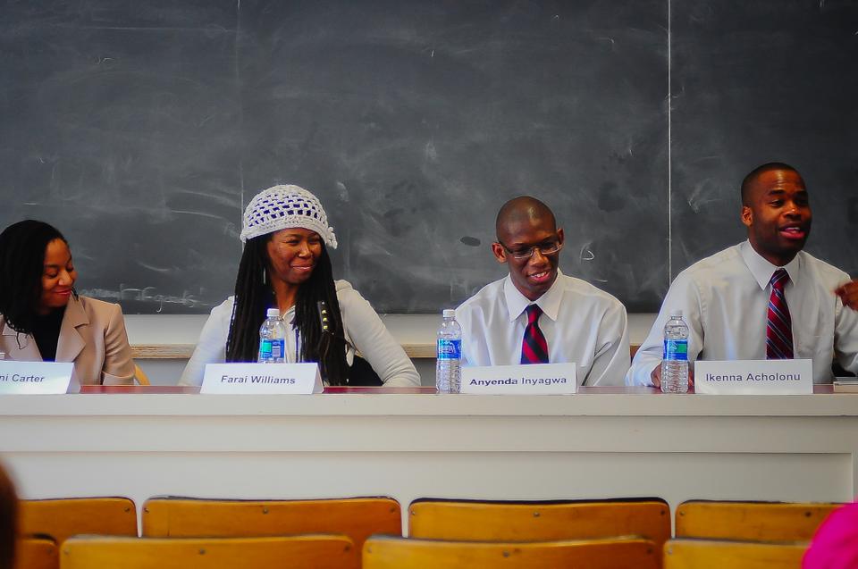 The four panelists present at Saturday's Black Arts Panel discuss the significance of educational resources, particularly the arts as a medium for learning. 