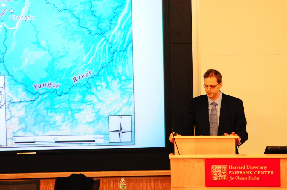 Associate Professor of Anthropology, Rowan Flad, speaks on Tuesday afternoon about his research on the Chengdu Plain and the sacrificial pits of Sanxingdui.