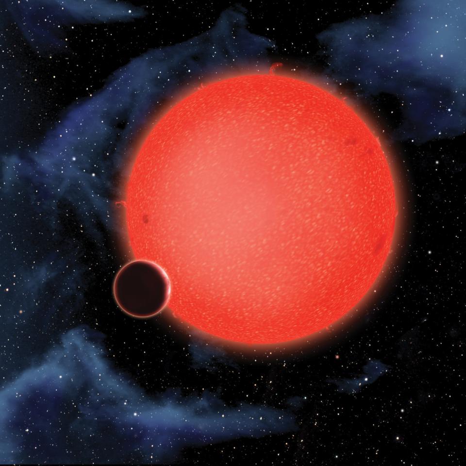 This artistic rendering portrays GJ1214b, a new, watery planet first observed through the Hubble Telescope by scientists at the Harvard-Smithsonian Center for Astrophysics.