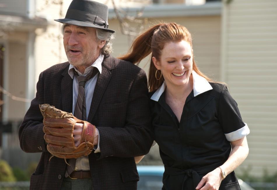 Jonathan Flynn (Robert De Niro) and Jody Flynn (Julianne Moore) smile in a flashback scene in Paul Weitz’s new portrayal of homelessness and misery, “Being Flynn.”