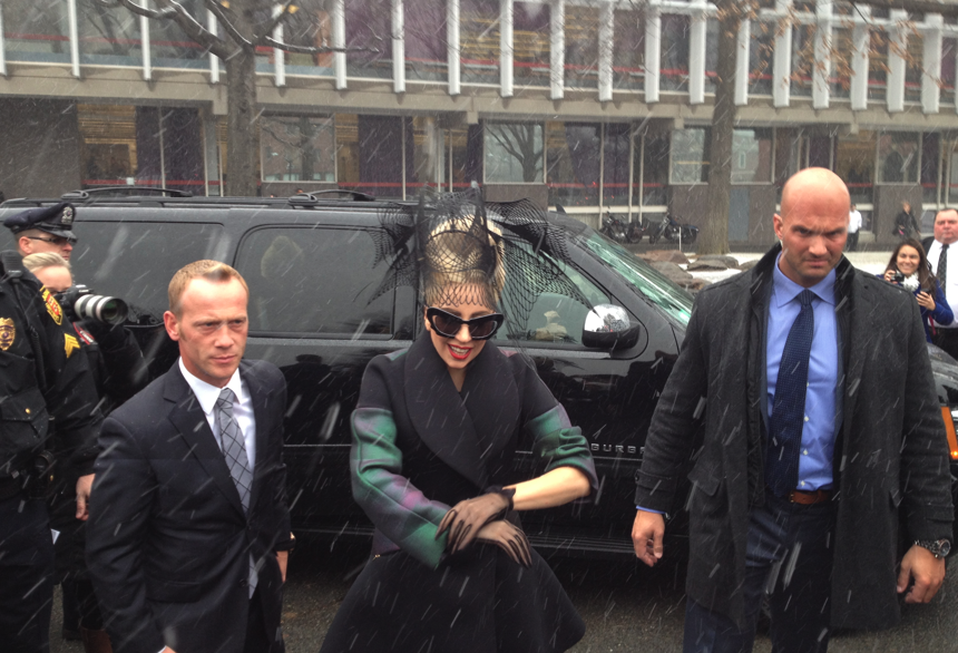 Lady Gaga exiting from her car.