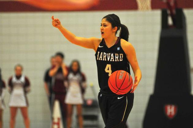 Co-captain Brogan Berry, shown here in earlier action, tied a season-high with 26 points to lead Harvard over Hofstra in the first round of the WNIT Thursday night.