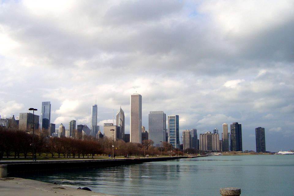 A few rare clouds set over the Chicago skyline in a spring break otherwise filled with sun and record-breaking temperatures.
