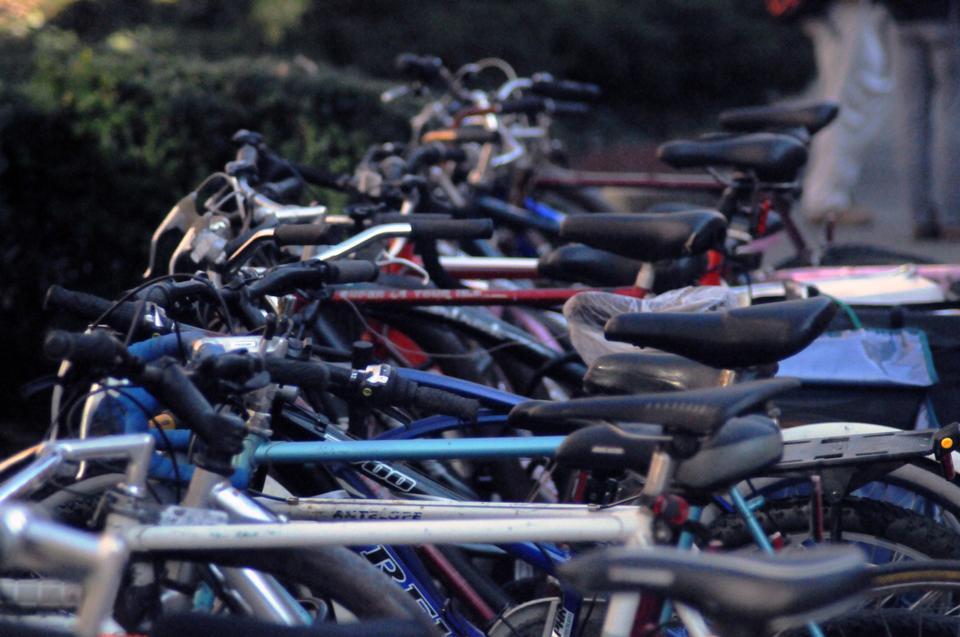 This photo from March 6, 2012 shows a bike rack similar to the ones that will soon be filled with bicycles from Hubway, a regional bike sharing program that allows one to check out bikes from anywhere between 30 minutes to a day.