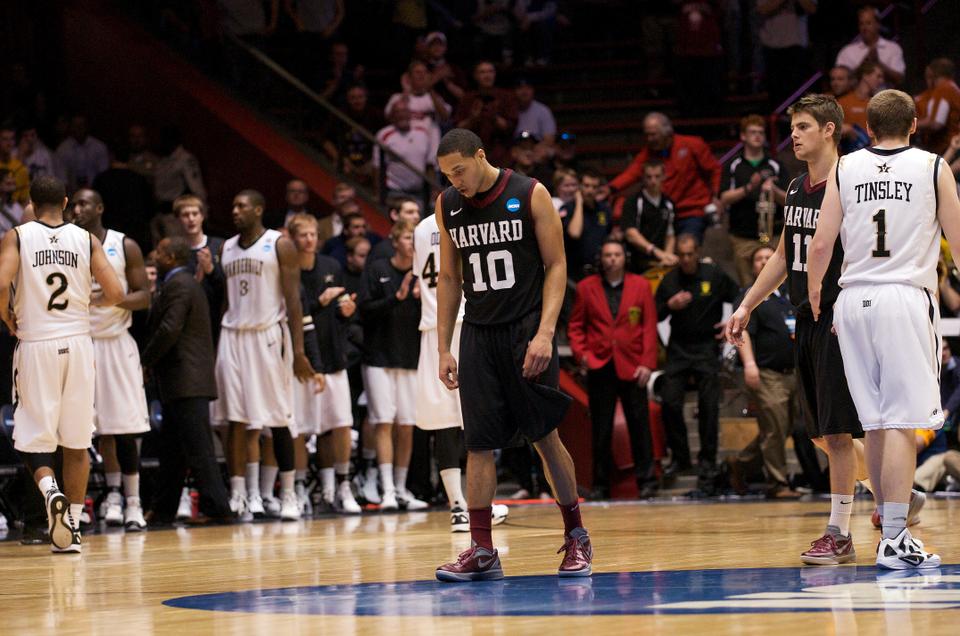 Junior point guard Brandyn Curry walks off the court after the Harvard men’s basketball team’s 79-70 to Vanderbilt in the second round of the NCAA tournament in Albuquerque, N.M. Curry tallied 12 points and 3 assists in the defeat.