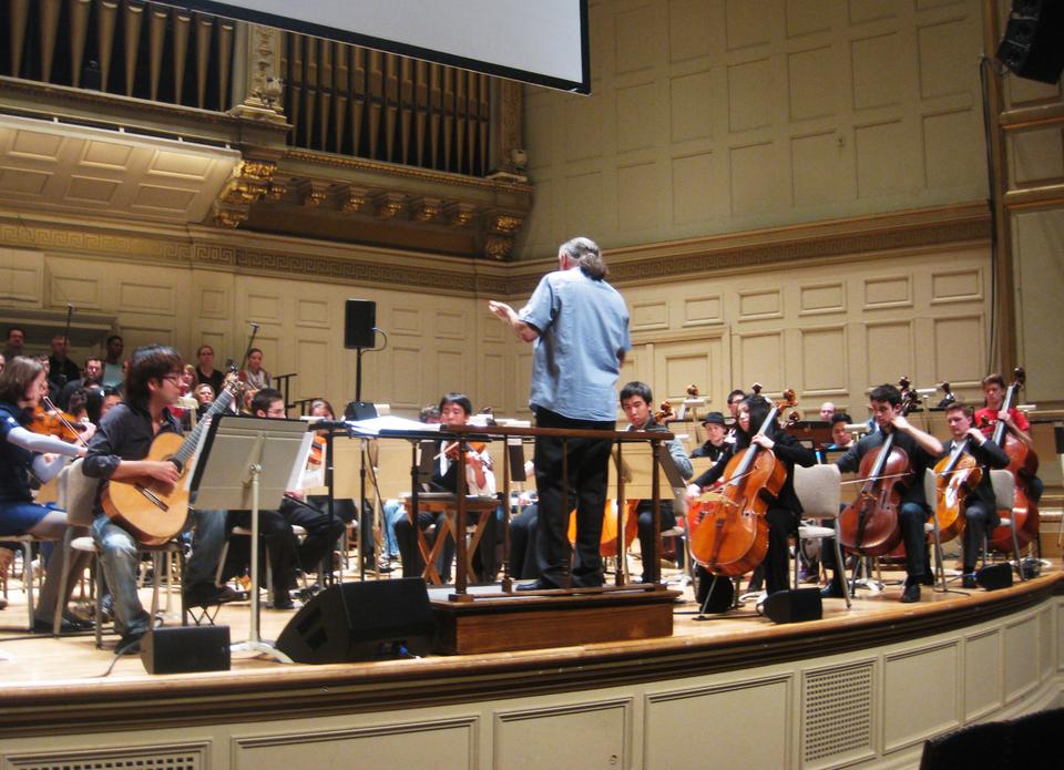 Video Game Orchestra, a group that played in Boston’s Symphony Hall and is dedicated to performing music from video games, performs “Vamo’ Alla Flamenco” during a dress rehearsal.