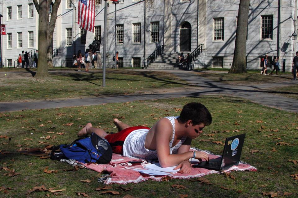 Anthony Palillo ('14) enjoys the beautiful on Wednesday on the yard.