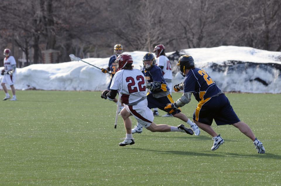 Sophomore attackman Daniel Eipp, shown here in earlier action, and a potent Harvard offense will look to be firing on all cylinders as it travels to Amherst Tuesday night to take on No. 3 UMass. The Crimson is trying to make it three in a row against its cross-state rival.