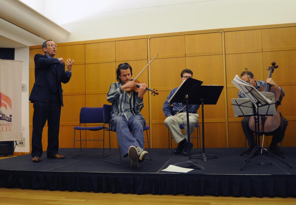 World-renowned Argentine Composer Osvaldo Golijov (far left), discusses Jewish themes in his musical work alongside the St. Lawrence String Quartet. The St. Lawrence String Quartet performed selections from a new composition inspired by the biblical book of Ecclesiastes. 