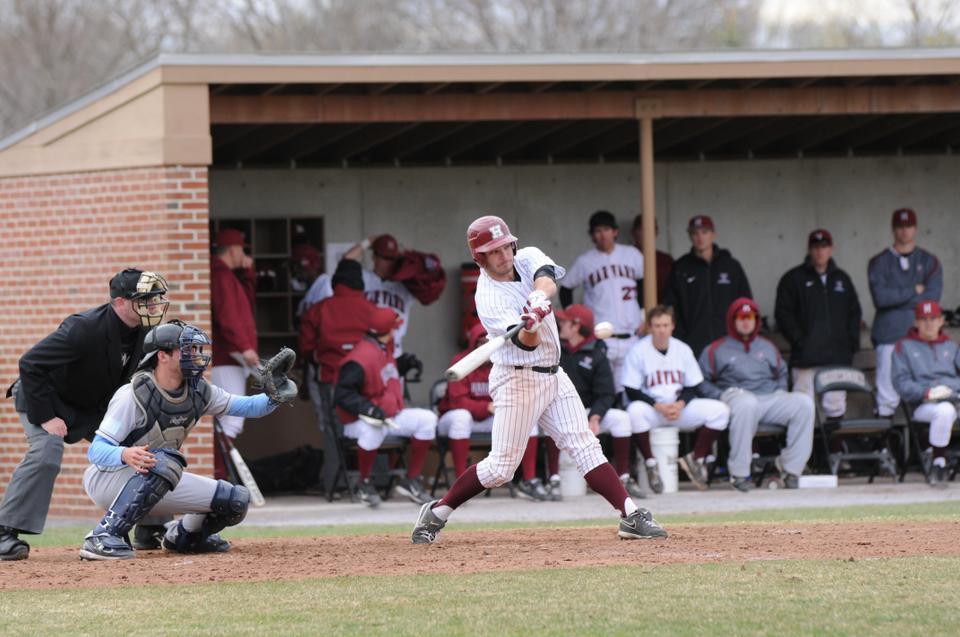 Senior right fielder J.T. Tomes takes a big cut in the Harvard baseball team’s doubleheader against Columbia at O’Donnell Field on Friday afternoon. Tomes went 1-for-4 with a run scored in the series split.