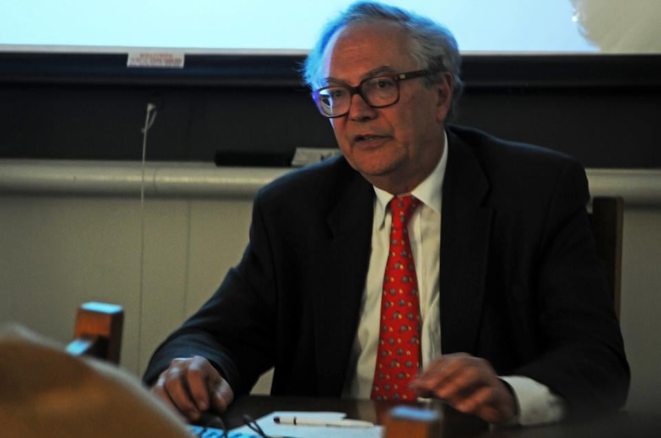 Jacque Mistral, Piere Keller Visiting Professor in the Program on Transatlantic Relations and head of economic studies at the French Institute of International Relations in Paris talks about the future of France and the European Union at Harvard's Center for European Studies on Tuesday.