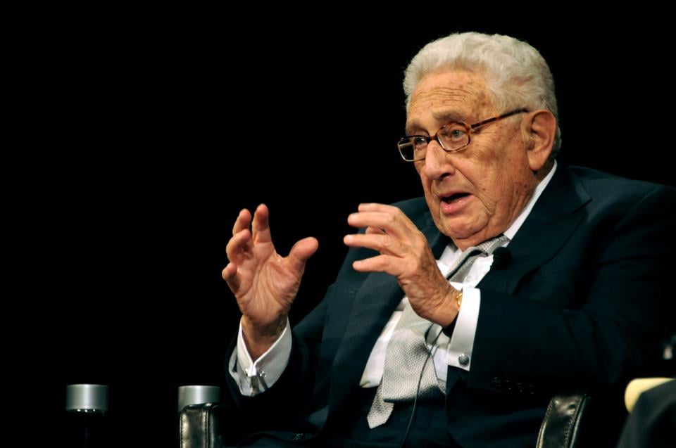 Dr. Henry Kissinger speaks to an at-capacity crowd in Sanders Theatre.  Dr. Kissinger, a world-renowned political thinker, Nobel Peace Prize winner, and Secretary of State under Presidents Reagan and Ford, discussed many topics, ranging from the political relations between the U.S. and China to his life as a Harvard student under the GI Bill.