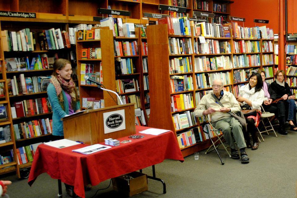 Some residents of Cambridge prepare for the 2nd annual World Book Night at the Harvard Book Store. On April 23, 2012 World Book Night will share donated books with members of their community to spread the joy of reading. 