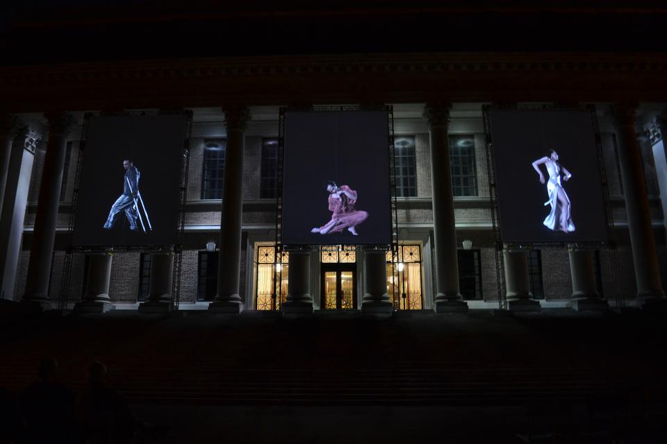 Slow Dancing, by David Michalek, is a video installation featuring larger-than-life, hyper-slow-motion video portraits of dancers and choreographers to offer insight into the physics of movement. This exhibition will be on display at the facade if Widener Library every night throughout Arts First week.