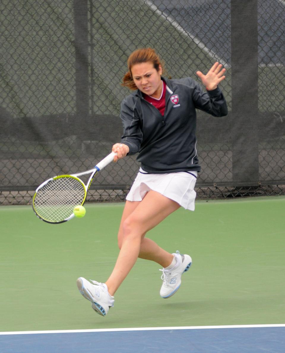 Junior co-captain Kristin Norton, shown above in previous action, teamed with classmate Hideko Tachibana to notch a pair of doubles wins for the Harvard women’s tennis team over the weekend. Norton also added a singles victory against Brown in the Crimson’s 4-3 win on Sunday.