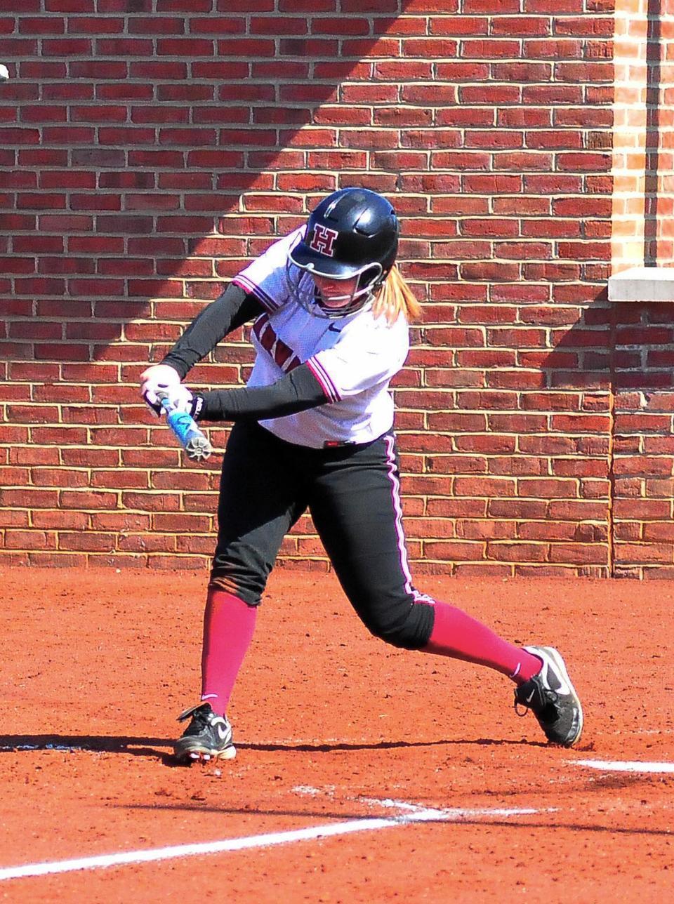Junior first baseman Stephanie Regan, shown above in previous action, got off to a strong start over the weekend, hitting 2-for-6 at the plate before going down with an injury that kept her off the diamond.