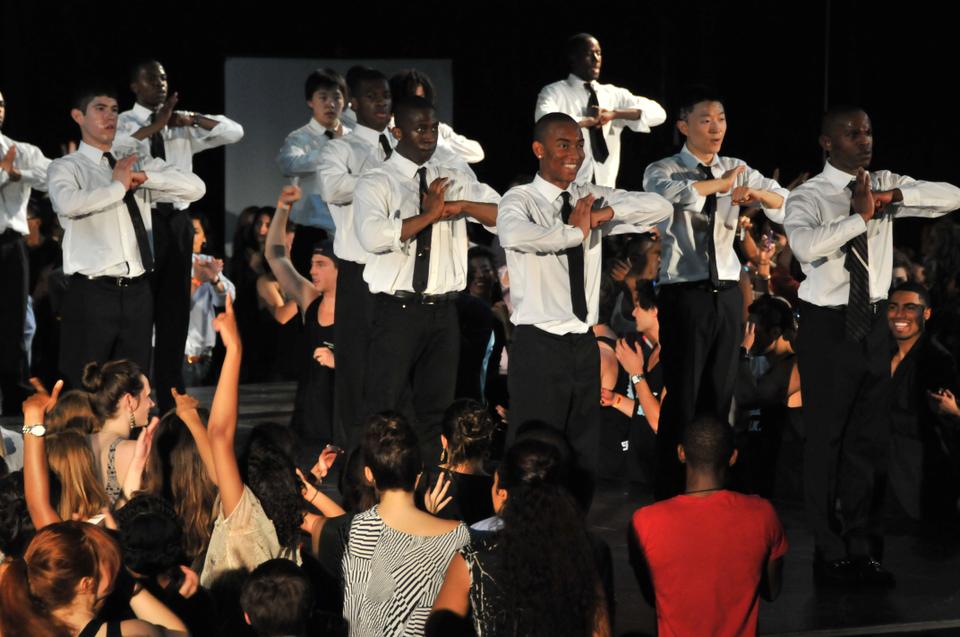 Members of Harvard's Black Men's Forum (BMF) perform the closing act of Eleganza 2012, a stomp and dance featuring BMF chants.
