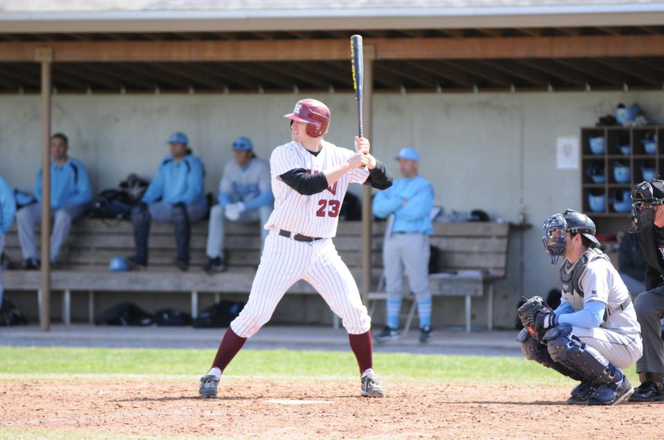 Senior Marcus Way, shown here in earlier action, went 3-for-3 with 2 RBIs to lead the Harvard baseball team to a 6-5 win in game one of Saturday’s twinbill against Brown. The Crimson fell 22-9 in game two.