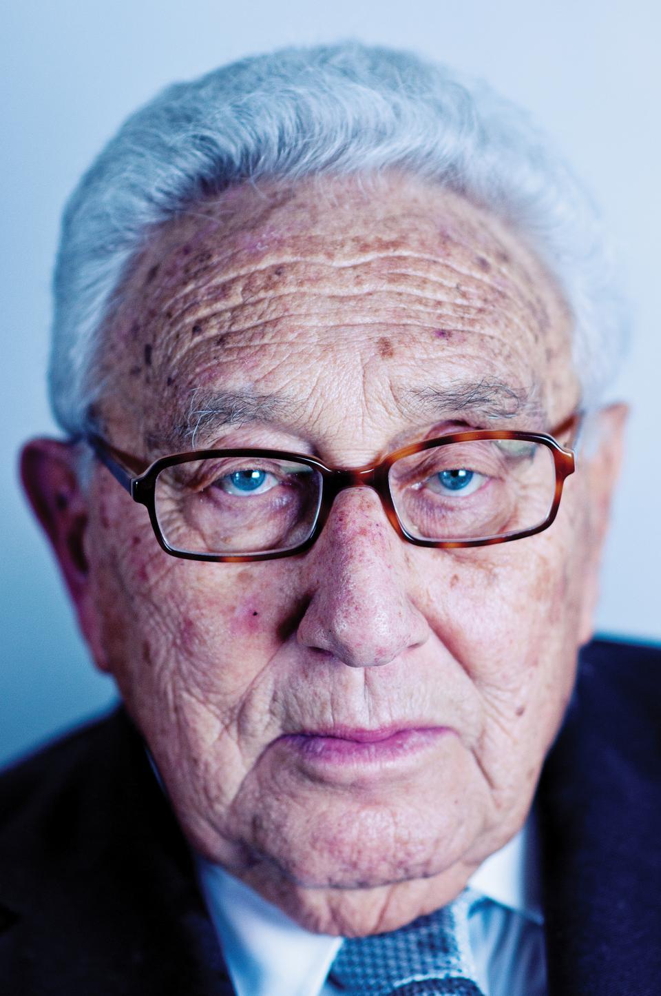 Henry Kissinger sits for a portrait on April 12 after the "Conversations with Kissinger" event at Sanders Theatre. Some students protested Kissinger's appearance. 