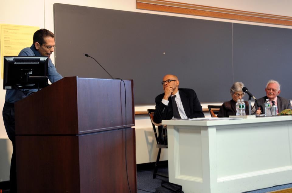 Mark Solovey (Toronto), speaks about the implications of the Occupy Movement in a panel at the Warren Center.  Jeffrey Stewart (UCSB), Immanuel Wallerstein (Yale), Linda Gordon (NYU) also spoke at the panel.