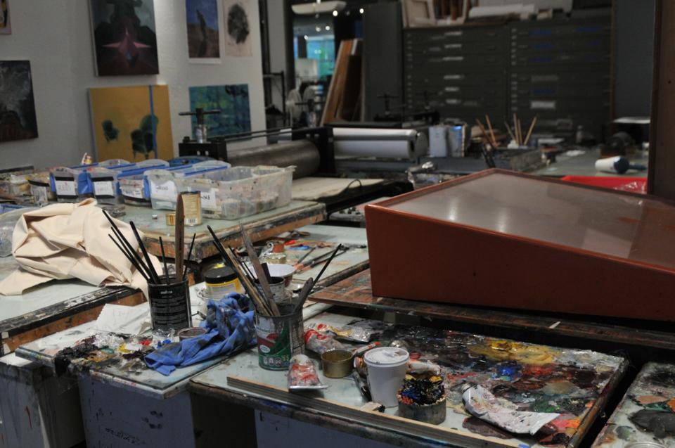 The Department of Visual and Environmental Studies hosted an open house on Thursday at the Carpenter center showcasing student works ranging from senior theses to silkscreening creations. Each of the studio spaces was open, including the painting room pictured above.