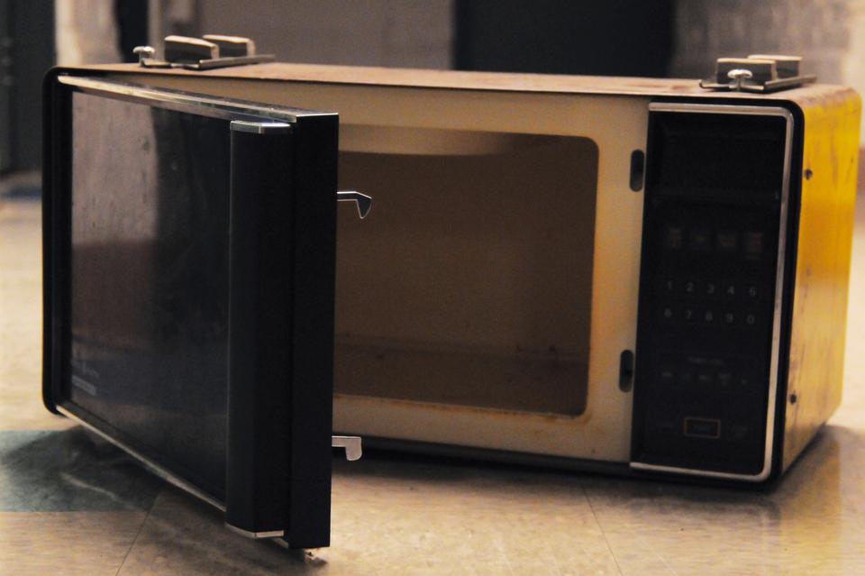 A microwave from another era was donated to the Matthews box. 