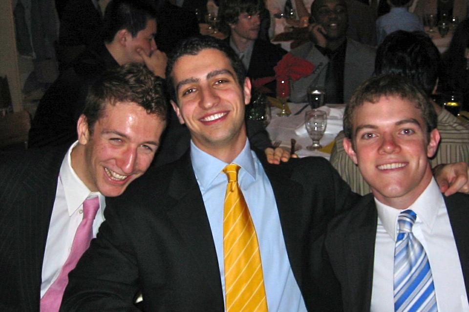 David Stearns ‘07 (center)—the Indians’ current director of “contracts, strategy, and analysis”—poses with former Crimson sports chairs Gabe Velez ’07 (left) and Alex McPhillips ’07 at the annual Kirkland House holiday dinner. Five years after graduation, Stearns has secured a coveted MLB position.