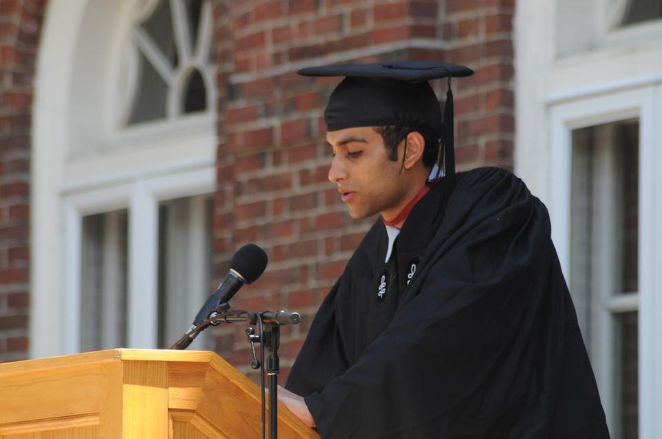 Mihir Chaudry '12 adresses his fellow Cabotians at the House ceremony on Friday afternoon.
