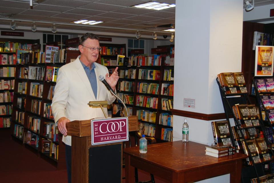 William Martin '72 gives a reading at the Harvard COOP from his latest novel, The Lincoln Letters. Martin is the author of ten novels and is a recent recipient of the New England Book Award.