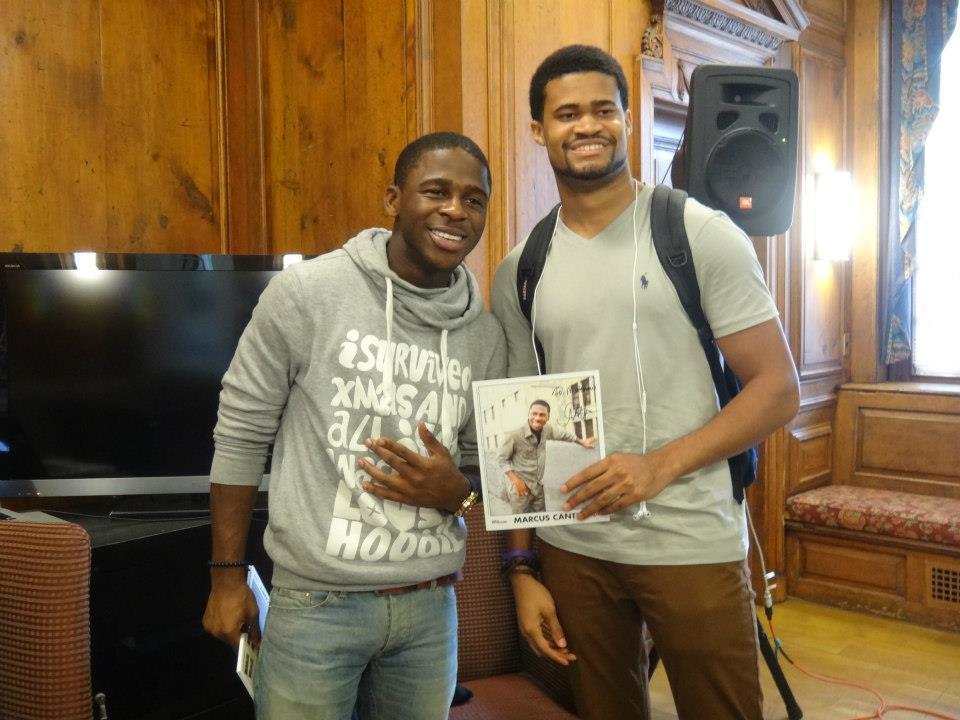 Marcus Canty, former X-Factor winner and current Epic Records signee, poses for a photo with Matthew Maxwell '15. The Black Men's Forum invited Canty for a meet-and-greet Tuesday, September 4th.
