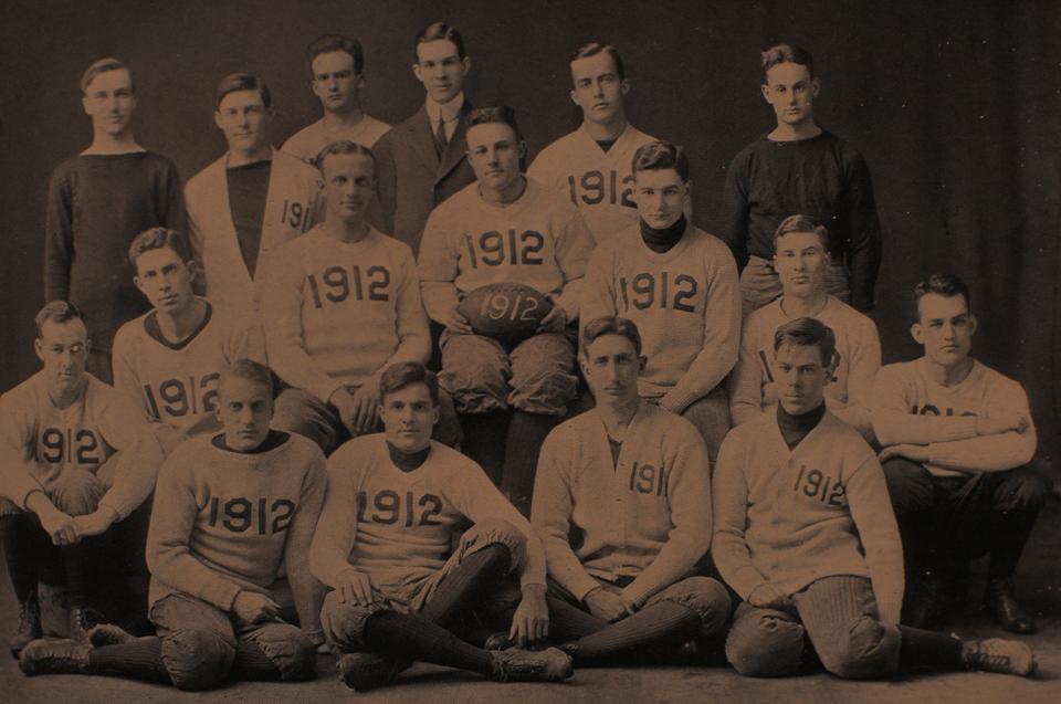 The 1912 Harvard football team, which won the national championship five years before the 1917 cancellation of the game due to World War I.