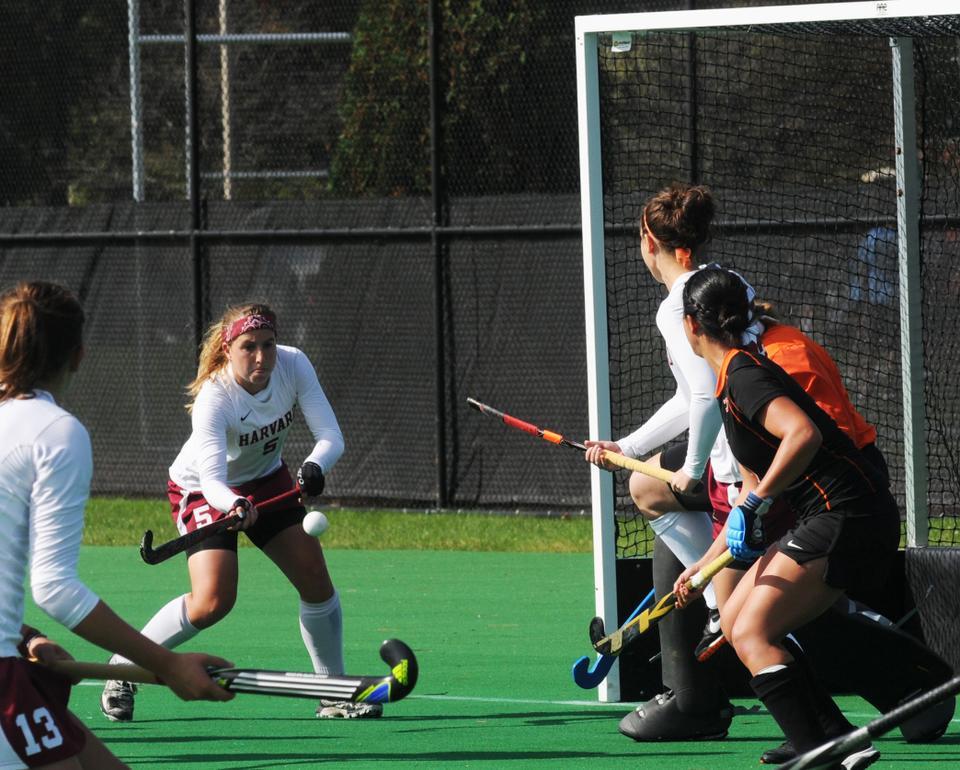 Sophomore Noel Painter, shown above in earlier action, notched the Harvard field hockey team's lone score with less than five minutes to play in the Crimson's matchup with Yale. Painter's goal forced overtime, but the Crimson fell in the extra session.